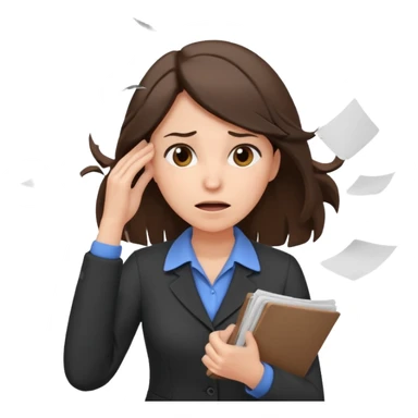 female teacher pulling her hair with stressed face, papers flying everywhere, brunette sticker