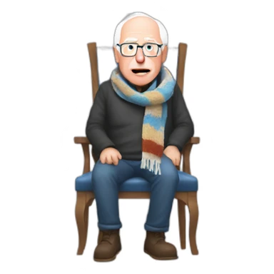 Bernie sanders freezing on chair wearing a scarf sticker