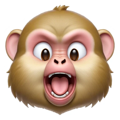 Cinematic Cute Yawning Macaque Portrait Emoji, Head tilted slightly with a dramatic, wide-open yawn, showcasing a gently textured face with half-closed, sleepy eyes and an open, relaxed mouth, Simplified yet irresistibly adorable features, highly detailed, glowing with a soft, cozy glow, high shine, relaxed yet expressive, stylized with a dash of whimsical charm, soft glowing outline, capturing the essence of a drowsy yet affectionate primate that appears ready to stretch out for a nap! sticker