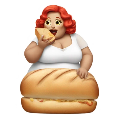 Fat White drag queen eating bread with red hair sticker