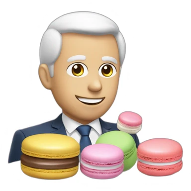 Chat sur tête macron qui mange  un macaron sticker