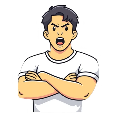 Guy holding neck with crossed arms yelling  sticker