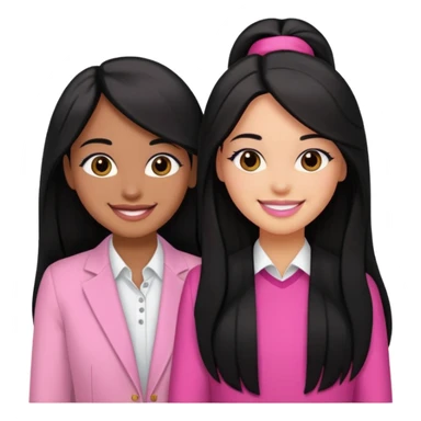 3 besties with professional glammed up looks wearing pink, medium skin tone smiling big with black long hair  sticker