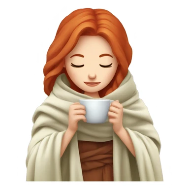 red hair girl wrapped in blanket drinking tea with eyes closed sticker