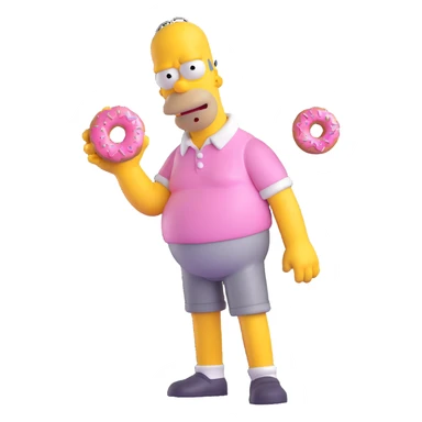 Homer Simpson 3D character, vibrant colors, holding a pink donut, classic pose sticker