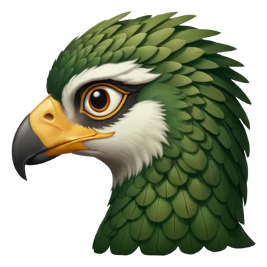 close up, zooming into the eye at the side profile of the face of a green hawk that is looking away from the camera sticker