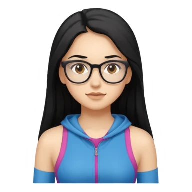 girl with long black hair, brown eyes, wearing glasses and working out sticker