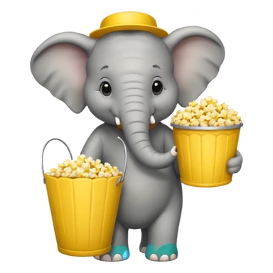 a elephant holding a bucket of popcorn sticker
