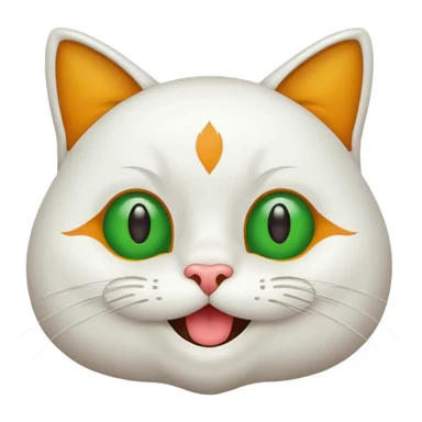 Realizar emoticonon de gato blanco con tonos gris claro solo carita sonriendo muy feliz ojos grandes de color verde con amarillos y bigotes largos  sticker
