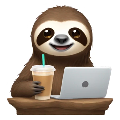 sloth with laptop and ice latte sticker
