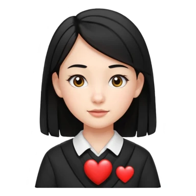 create an i phone emoji of a young 8th grade school girl, with fair skin, heart shape face, has medium length straight black hair and with hoops earrings. sticker