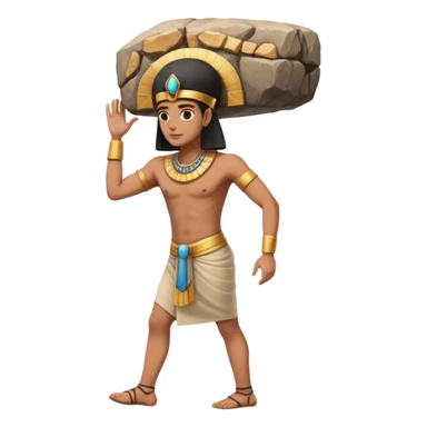 fullbody ancient Egyptian worker, no fancy hat, carrying a large rock block on their back, realistic pose sticker