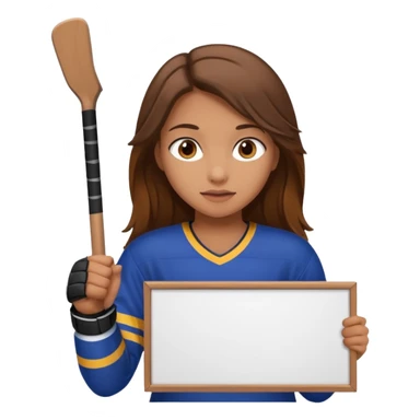 Girl sharks hockey fan with brown long hair holding a large blank sign sticker