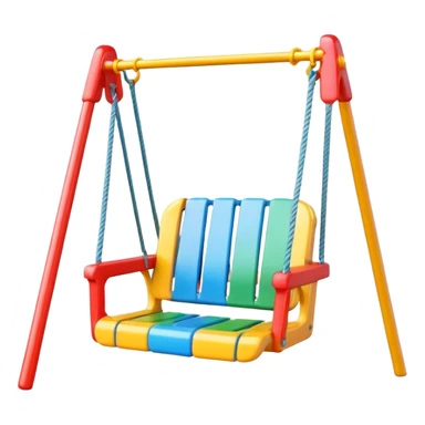 a colorful plastic swing with a safety bar in front, hanging from two ropes, glossy surface and soft shadows sticker