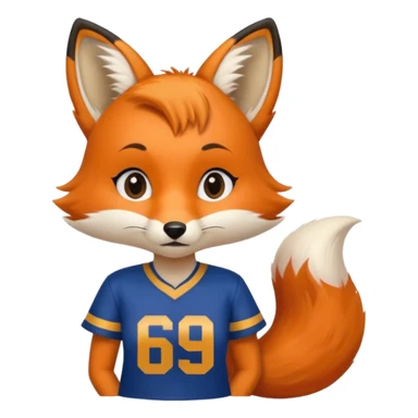 A cute girl fox with a bushy tail wearing a LA Rams shirt - with the number 69 on it sticker