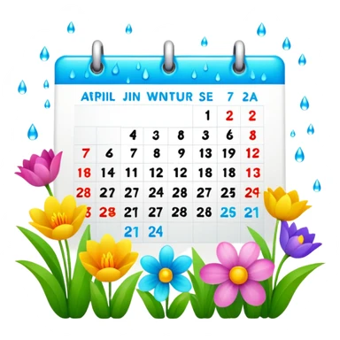 April 2024 calendar with spring flowers and raindrops sticker