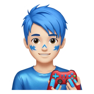 glitter blue gamer boy happy blue hair sticker