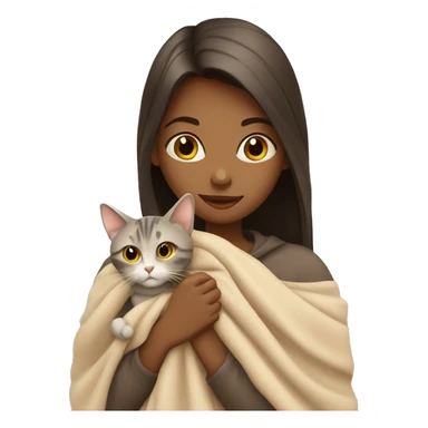 girl petting cat in beige blanket sticker