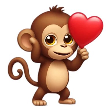 monkey carries big heart sticker