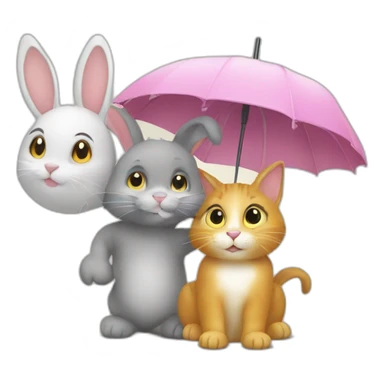 Lapin et un chat sure un parapluie sticker