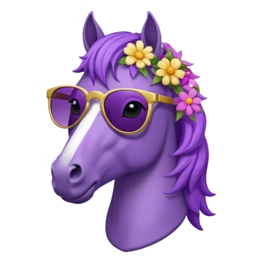Purple horse wearing sunglasses and flowers on hair, bust up
 sticker