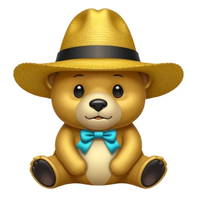 Oso dorado con sombrero elegante y moño negro triste animatronico sticker