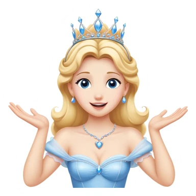 Cinematic Playful Cinderella Portrait Emoji, Blushing with excitement, hands clasped near her heart, eyes wide with anticipation, her tiara slightly askew from an unexpected twirl, a radiant princess caught in a moment of joy, utterly captivating! sticker