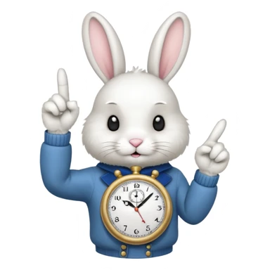 white bunny with a clock on his hand signaling the clock with his finger sticker