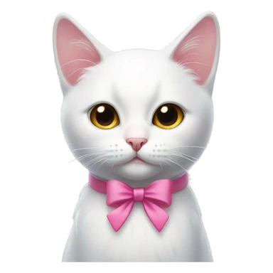 White cat with pink eyes with a bow on right side of head sticker