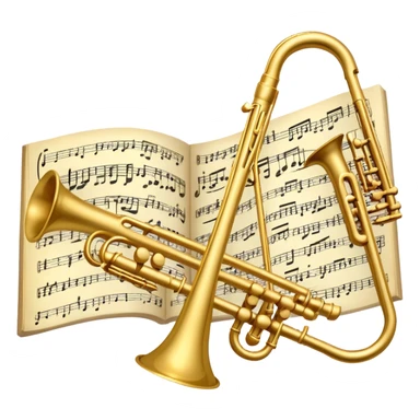 Create an elegant and artistic emoji that represents music arrangement and orchestration. The design should feature a conductor's baton, musical scores, and various orchestral instruments (e.g., violin, trumpet, flute). Incorporate flowing lines to represent harmony and orchestral balance, along with a subtle representation of sheet music. Use rich, classical colors like gold, silver, or deep blue, and create an atmosphere of sophistication and precision. The background should be transparent. sticker