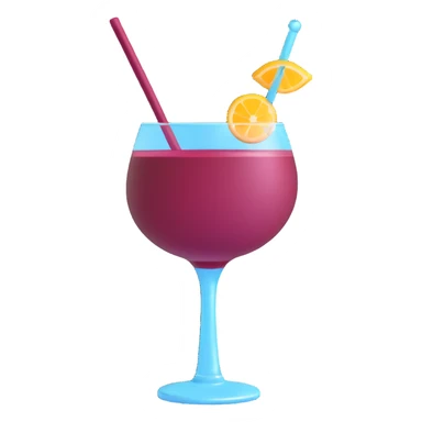 3D emoji style cocktail glass with burgundy drink and a crystal stirrer sticker