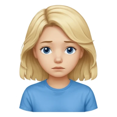 Sad blond girl with light weavy hair with a blue shirt but we can see only her face and neck and the top of the t shirt, no whole body sticker
