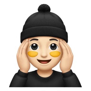 Emoji with black beanie hat pulled down over eyes sticker