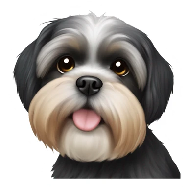 Shih tzu black puppy, yorkie coloring with light colored eyebrows. Round face, short ears. Looks like teddy bear  sticker