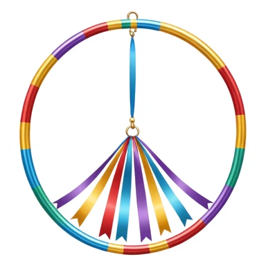 A metallic acrobat hoop decorated with ribbons, perfect for aerial stunts inside the circus tent. sticker