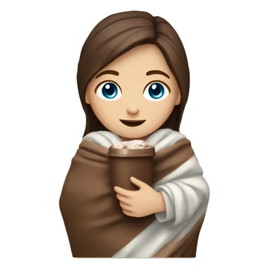 White Girl with blue eyes and brown hair seating with cocoa in her hands and covered with blanket  sticker