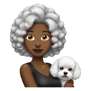 mujer con peinado largo negro con perro bichon  sticker