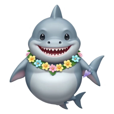 A cute chubby shark with pastel flower necklace, posing proudly. sticker