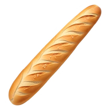 Cinematic Realistic Baguette Bread Emoji, showcasing a long, crusty baguette with a crisp exterior and soft interior rendered with lifelike textures and warm, rustic lighting. sticker