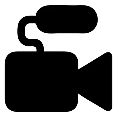 A video camera in a black filled icon style, with a microphone. sticker