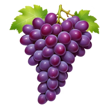 Cinematic Realistic Grapes Emoji, Clustered together in rich purple hues, with smooth, plump skins reflecting light in a glossy, delicate sheen. The stems curve slightly, holding the clusters together like a sweet, natural treasure. Soft glowing outline, capturing the essence of natural sweetness and richness in a bunch of ripe grapes! sticker