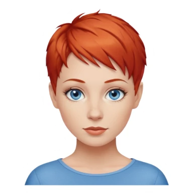 27 year old white woman, red hair, pixie cut, blue eyes sticker