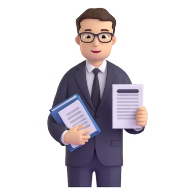 male accountant in business suit holding papers in hand sticker