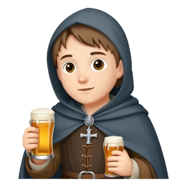 young medieval pilgrim with cloak and beer bottle sticker