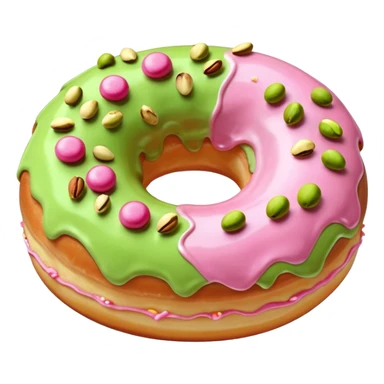 donut with light green & pink frosting & pistachio pieces sticker