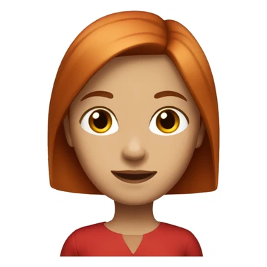 A red-haired girl with medium-length straight hair, brown eyes in a red dress sticker