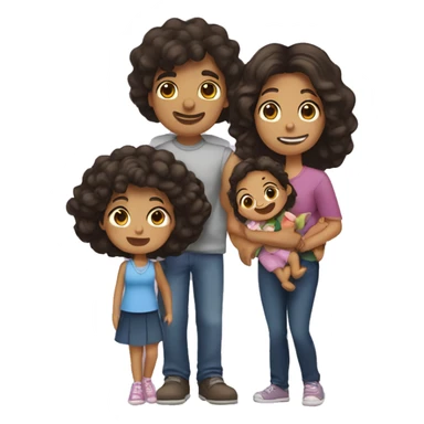 A family of 5, all have dark brown hair. A mom a d a  sticker