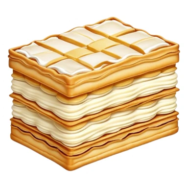 mille-feuille-cinematic-realistic-mille-feuille-dessert-emoji,-depicted-as-a-rectangular delicate-pastry-composed-of-two-crisp-layers-of-puff-pastry-with-a-rich-cream-filling,-rendered-with-intricate-textures-and-elegant,-soft-lighting. Please only show two layers only. sticker