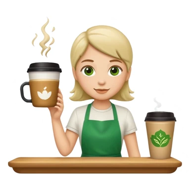 Barista + green apron + latte cup sticker
