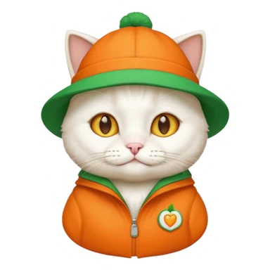 white cat with orange coat and green hat that says 'I'm cat', emoji style variation 1 sticker